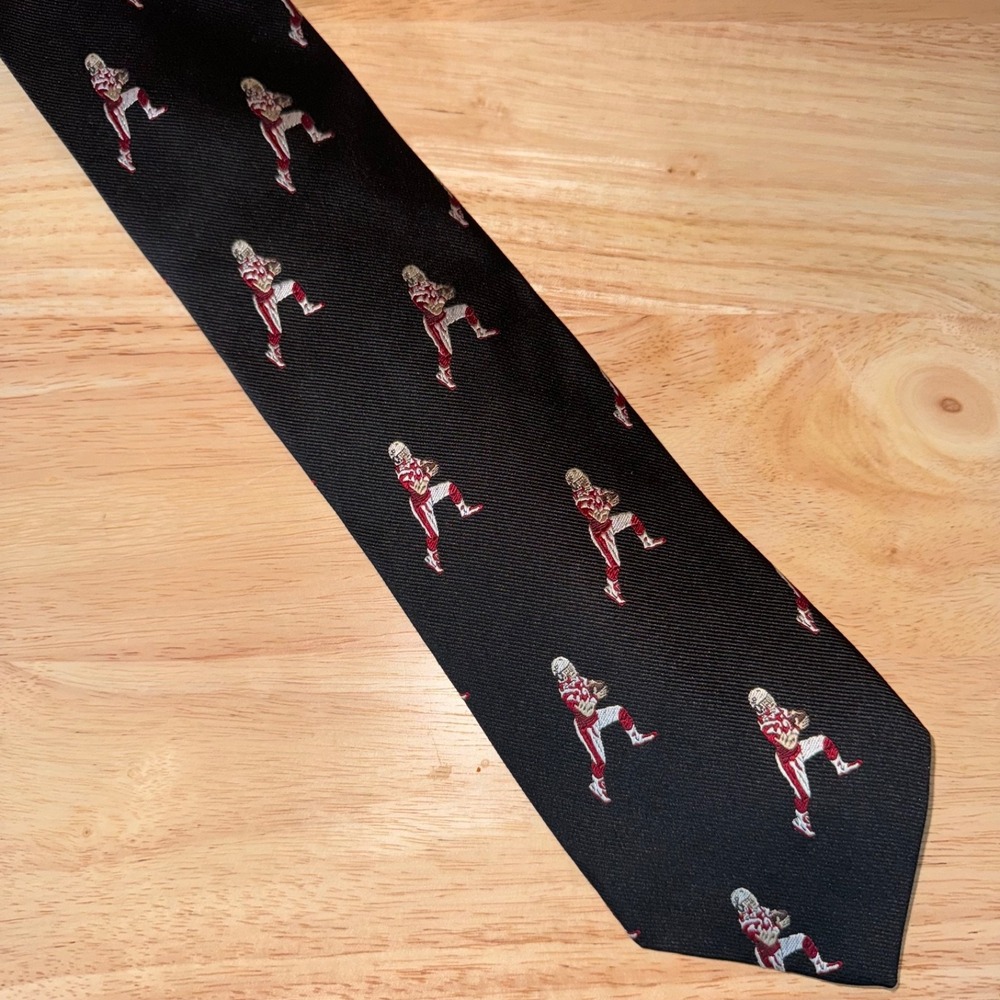 Robert Talbott Hand Sewn Silk Tie Football Player Novelty Print Red Garnet Black